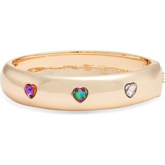 Open Edit Faceted Heart Hinged Bangle Bracelet in Rainbow- Gold at Nordstrom