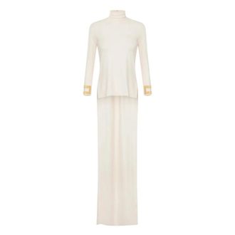 Elisabetta Franchi Top de Manga Larga de Jersey Brillante - Knitwear - Mujer - Beige - S