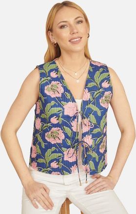 Yumi Floral Reversible Quilted Vest Jacket in Navy at Nordstrom, Size 12