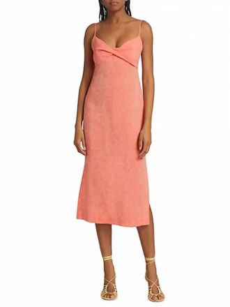 Matthew Bruch Twist Slip Midi Dress In Red Melange Linen