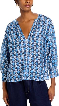 Velvet Keren Printed Boho Top In Blue