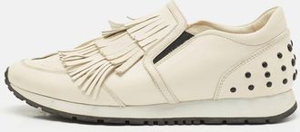 Tod's Tods Cream Leather Fringe Slip On Sneakers