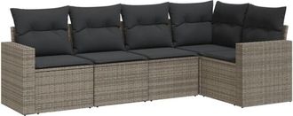 vidaXL Juego De Sof&aacute;s Jard&iacute;n Con Cojines 5 Pzas Rat&aacute;n Sint&eacute;tico Gris Vidaxl