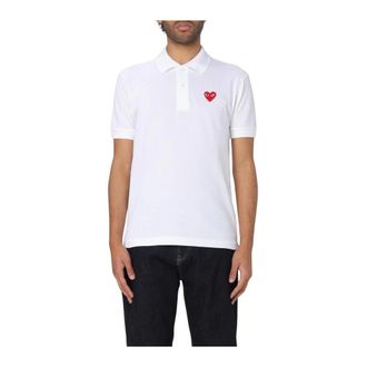 Comme Des Gar&ccedil;ons Tops, Heren, Wit, L, Katoen, Rood Hart Polo Shirt