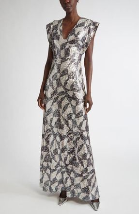 St. John Cubist Sequin Gown in Ecru/Black Multi at Nordstrom, Size 12