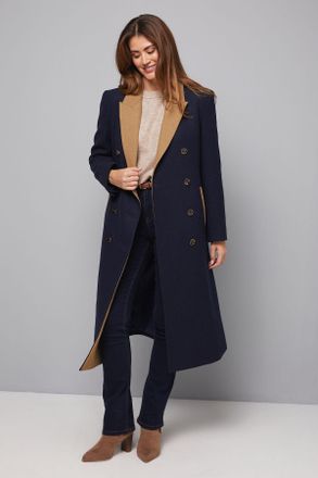 Wallis Womens Contrast Collar And Pocket Detail Coat - Navy Wool - Size 10 UK