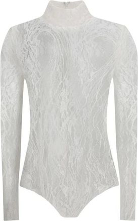 Balmain Body, female, White, Size: XS Sheer Lace High Neck Bodysuit