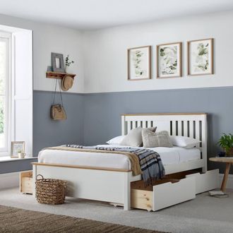 Bedmaster Chester White Wooden Bed With 4 Storage Drawers | Size: Double