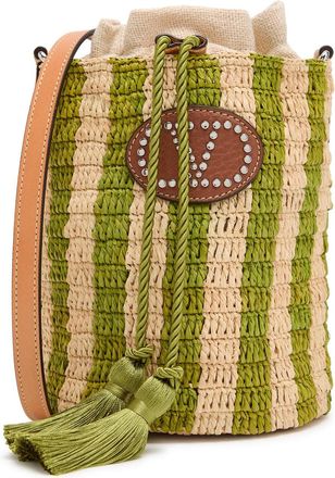 Valentino Garavani Small Striped Leather and Raffia Bucket bag - Green - One Size