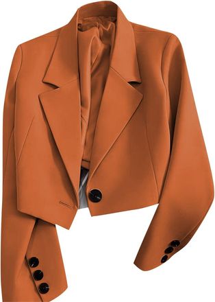 Generic Cropped Blazers for Women UK Open Front Cardigan Dressy Long Sleeve Notch Lapel Jackets Business Casual Office Work Outerwear with Button(Orange, M) s