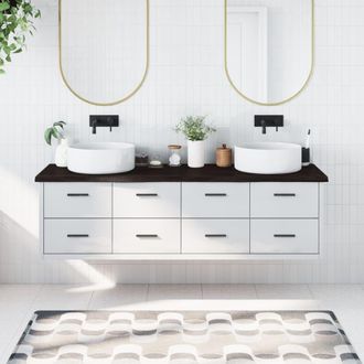 Berkfield Home Bathroom Countertop Dark Brown 180x60x(2-4) cm Treated Solid Wood in Grey