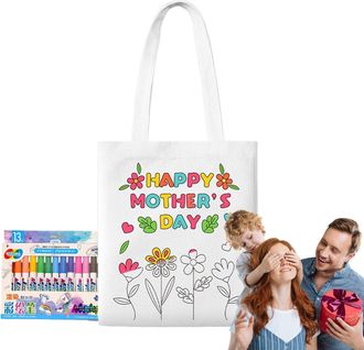 Generic Blank Canvas Tote Bags | Coloring Doodle Bag - Mothers Day Educational Art Craft with Paint Pens for Kids Ages 3+ Boys Girls Classroom Kindergarten Ho