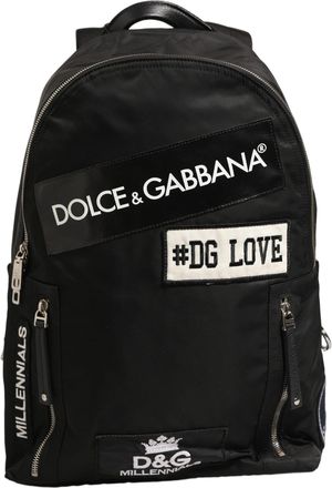 Dolce & Gabbana Men Black DG LOVE Logo Patches Nylon Backpack Mens Bag (Pre-Owned)