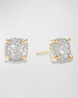 David Yurman Chatelaine Stud Earrings in 18K Yellow Gold with Full Pave Diamonds, 7mm
