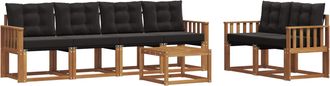 vidaXL Conjunto De Sof&aacute;s De Exterior 7 Uds. Natural Y Negro Vidaxl