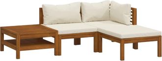 vidaXL Set De Muebles De Jard&iacute;n 4 Pzas Con Coj&iacute;n Crema Acacia Maciza Vidaxl