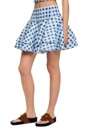 Sandro Short gingham linen skirt in Blu /White at Nordstrom, Size 38 Eu