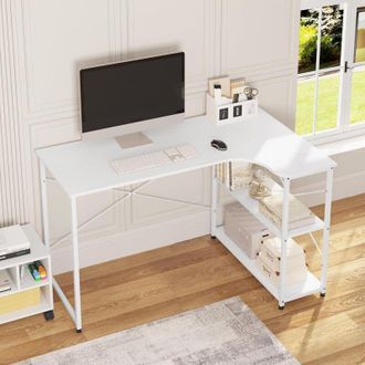 Woltu Scrivania ufficio a l work moderna 2 Ripiani, in Legno e Acciaio, Bianco - Woltu