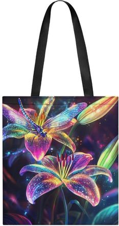 Generic Lily And Dragonfly Tote Bag for Women Men Shoulder Bags Purses Pouch Handbags
