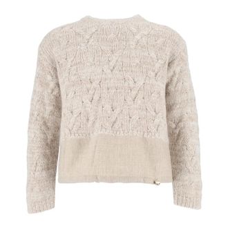 Fabiana Filippi Maglia Girocollo - Dames - Ronde hals truien - Beige - S - Pailletten - Truien & Vesten