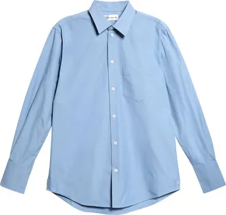 Victoria Beckham Perry Compact Oxford Button-Up Shirt in Ocean Mist at Nordstrom, Size 12