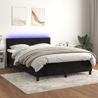 vidaXL Vidaxl - Cama Box Spring Colch&oacute;n Y Led Terciopelo Negro 140x190 Cm