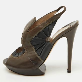 Nicholas Kirkwood Dark Brown/black Leather And Satin Platform Slingback Sandals