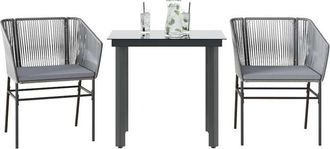 vidaXL Juego Comedor Jard&iacute;n 3 Pzas Cojines Rat&aacute;n Sint&eacute;tico Vidrio Gris Vidaxl