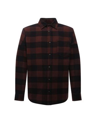 Palm Angels Mens Palm Angels Classic Logo Brown Flannel Overshirt Jacket - Size: 42/Regular