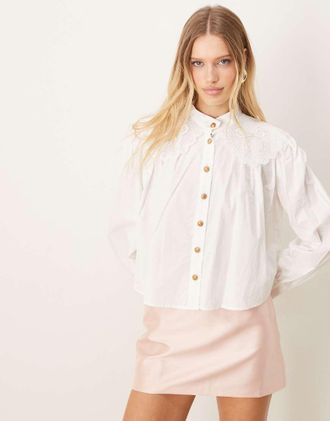 Sister Jane Sister Jane bow embroidered blouse top in pearl white