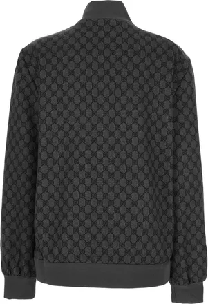 Gucci Womens Grey High Neck Sweatshirt With Gg Print Fabric Sweatshirts Sweater