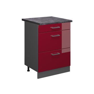 Vicco Mueble Bajo De Cocina R-line, Rojo Burdeos Alto Brillo, 60 Cm Con Cajones, Et Antracita Vicco