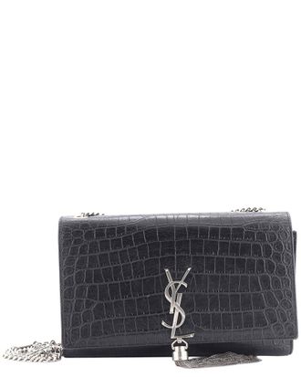 Saint Laurent Black Croc-Embossed Leather Classic Monogram Tassel Crossbody Medium (Authentic Pre-Loved)