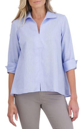 Foxcroft Agnes Linen Blend Top in Powder Blu at Nordstrom, Size X-Large