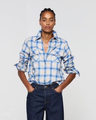 Serena Bute Brushed Cotton Check Shirt - Blue