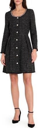 Tahari by ASL Metallic Tweed Long Sleeve Dress in Black at Nordstrom Rack, Size 14