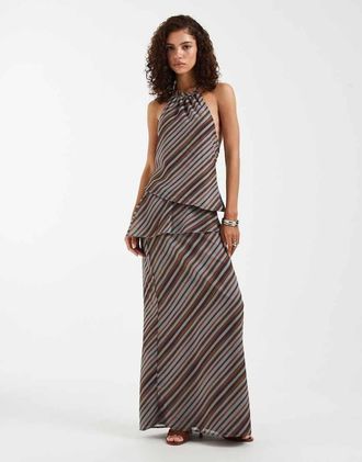 Motel Zelvia - Gonna lunga grigio e marrone a righe-Multi