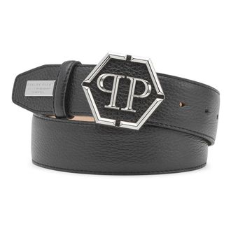 Philipp Plein Leren Riem Hexagon - Dames - Riemen - Zwart - 70 CM - Leer - Accessoires