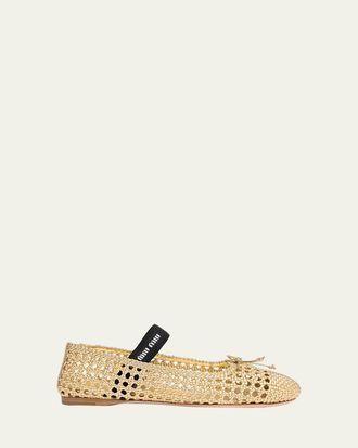 Miu Miu Metallic Leather Crochet Ballerina Flats