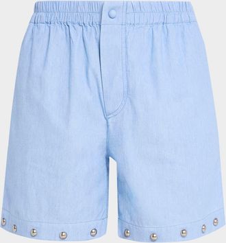 Valentino Garavani Men & apos;s Studded Chambray Stretch Shorts