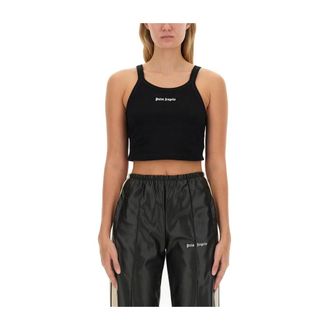 Palm Angels Camiseta sin mangas con logo cropped - Tops - Mujer - Negro - M