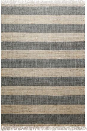 Green Looop Alfombra plana tejida a mano con rayas antracita y beige 80x150