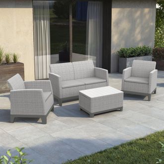 Dmora Conjunto De Jard&iacute;n Granite, Sal&oacute;n Exterior 4 Plazas, Mesa, Resistente Uv E Impermeable, Gris
