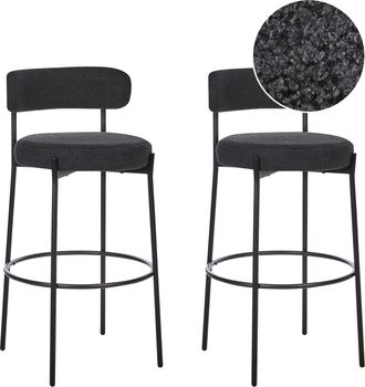Beliani Beliani - Conjunto De 2 Sillas De Bar Boucl&eacute; Patas De Acero Negro Con Tapas Sin Reposabrazos Comedor Negro Allison