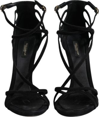Dolce & Gabbana Black Leather Stiletto Heels Sandals Womens Shoes (Pre-Owned)