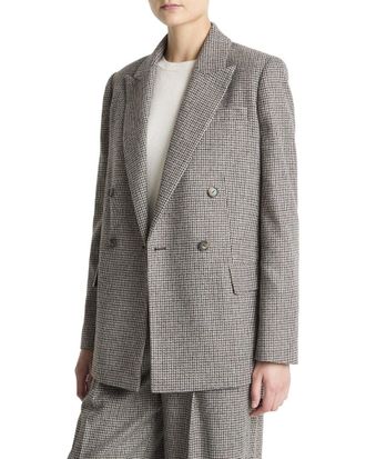 Vince Houndstooth Double Breasted Wool-Blend Blazer