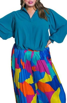 Flying Tomato Solid Collared Top in Teal at Nordstrom Rack, Size 1 X