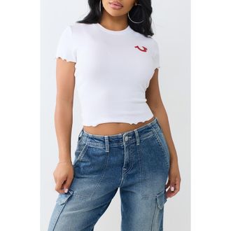 True Religion Wings Lettuce Edge Rib Baby Tee in Optic White at Nordstrom Rack, Size X-Large