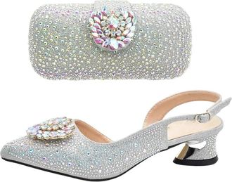 Generic Shoe and Bag Set for Party Women Shoes and Bags to Set Elegant Rhinestone Lady Heeled Pumps Women Wedding Silver