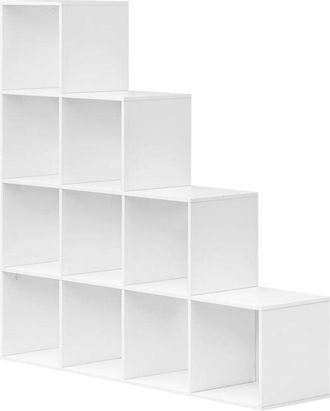 Woltu Woltu Estanter&iacute;a De Escalera, Armario De Almacenamiento Con 10 Cubos, Armario De Madera, Estante Independiente Para Estudio, Sal&oacute;n, Dormitorio, Roble 